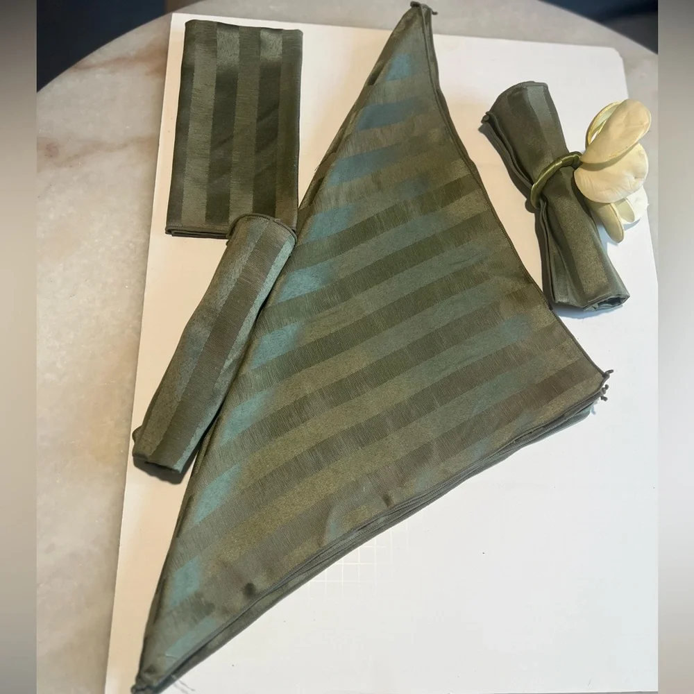 Vintage Sage Green Striped Cloth Napkins Set of 6 –Z Gallerie – Table Setting